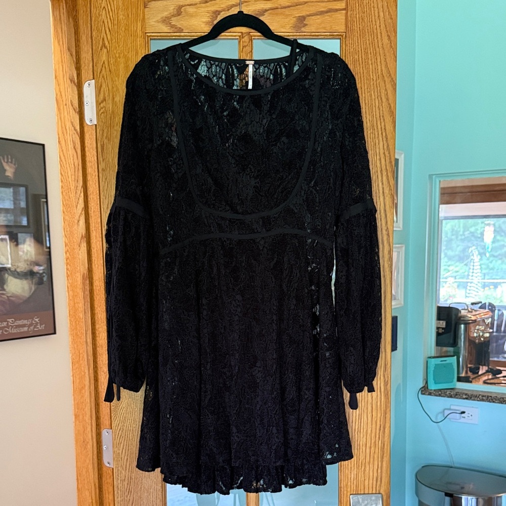Free People NWOT Black Lace Dress M with slip dress Boho Renaissance